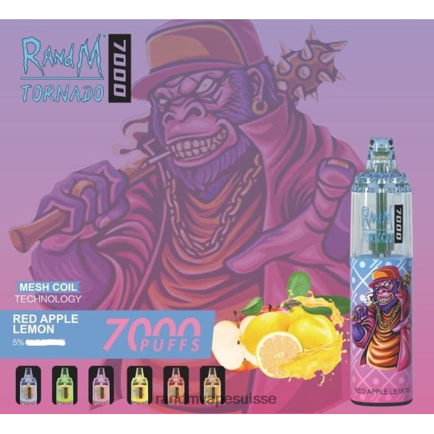 RandM Tornado Dispositif de vape de contrôle du flux d'air 7000 1 pièce citron pomme rouge BXPBLD179 RandM Vape Online